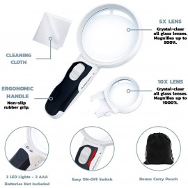 Juego de lupa LED de mano., Negro