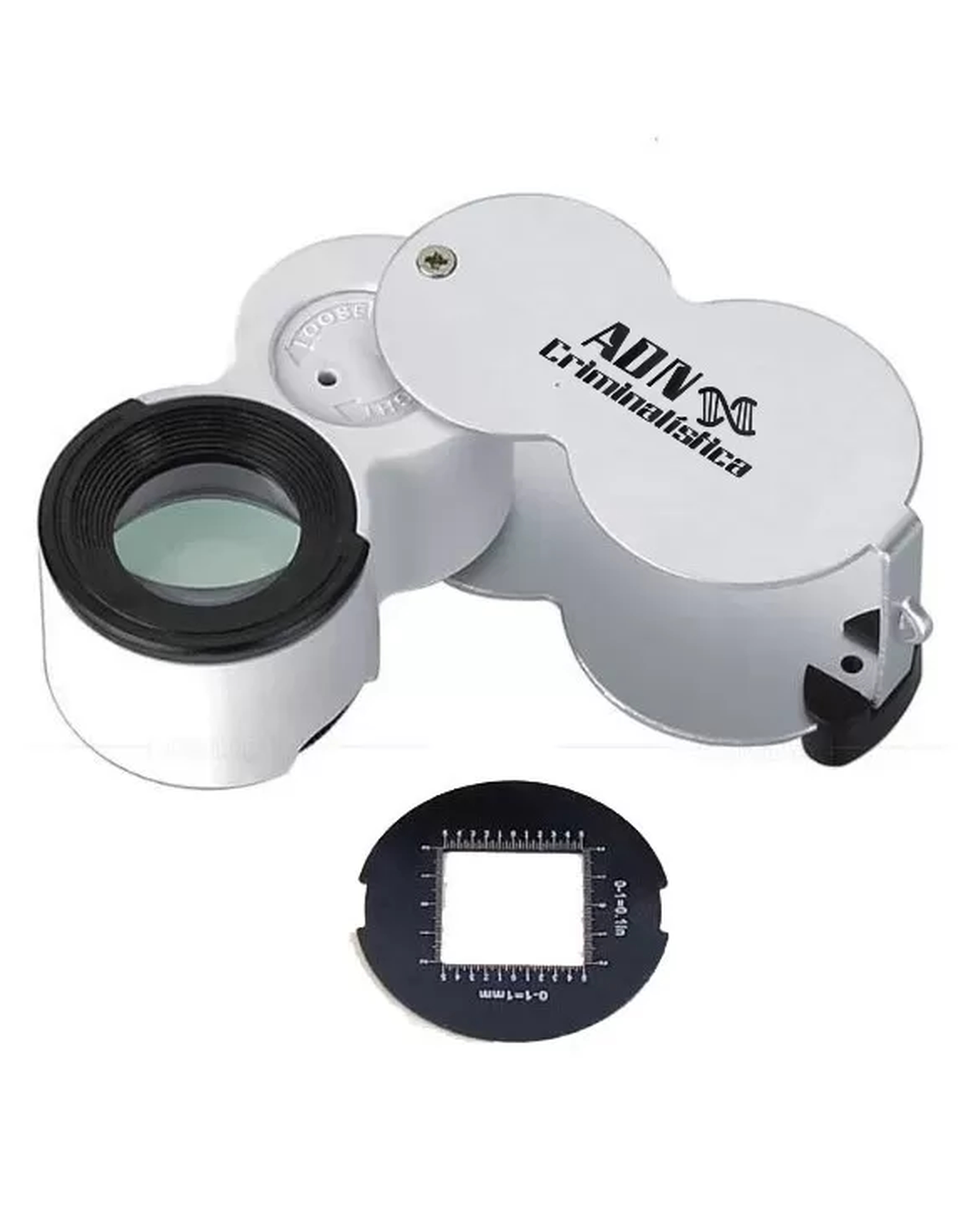 Lupa metálica con lente de cristal 45x con Luz LED blanca y UV
