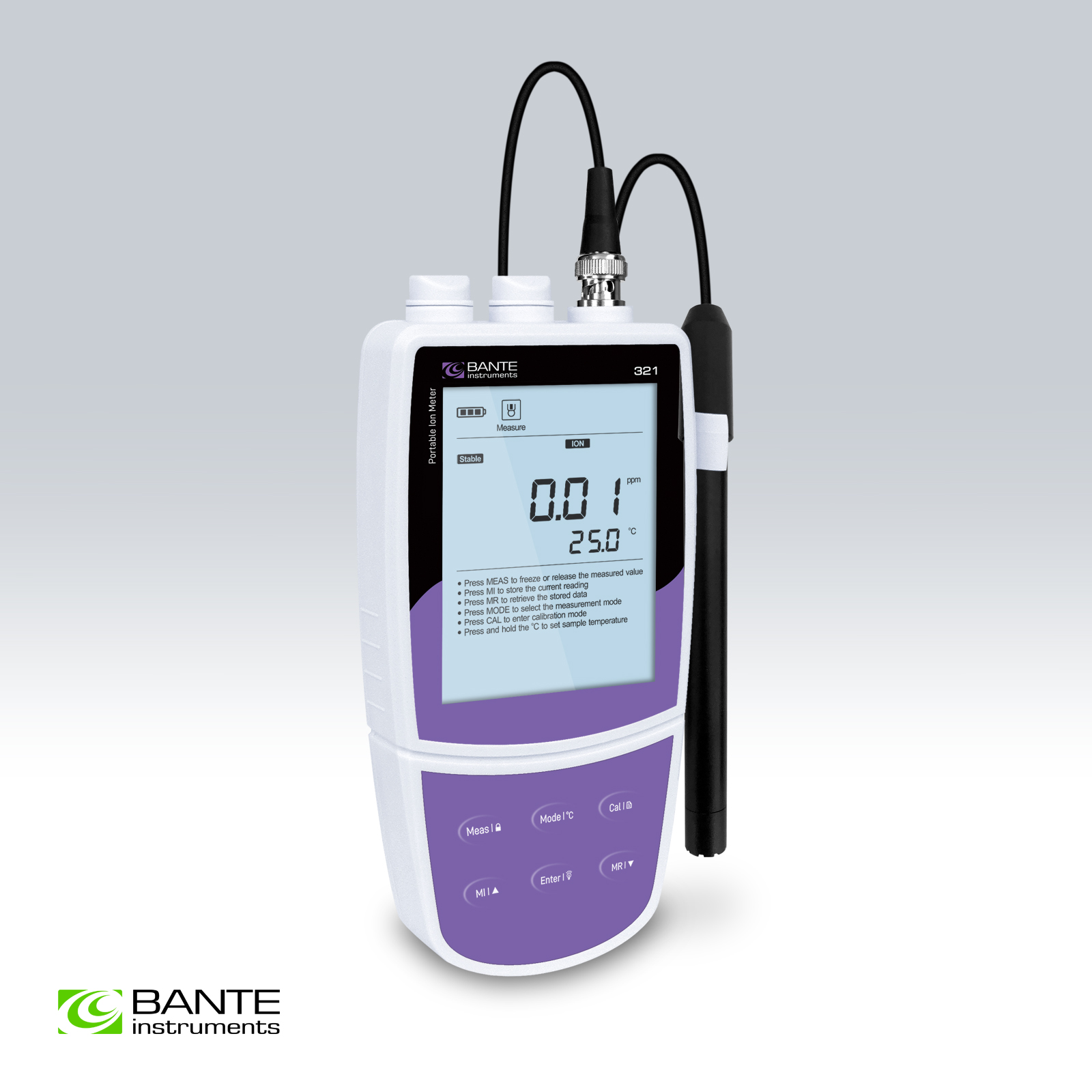 Medidor portatil de iones de amoniaco Bante321-NH3